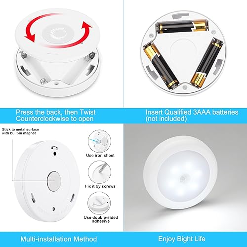 Miniatura 8 de Mlambert Paquete de 4 luces LED de noche con sensor de movimiento, inalámbricas alimentadas por batería, luces magnéticas adhesivas para armario