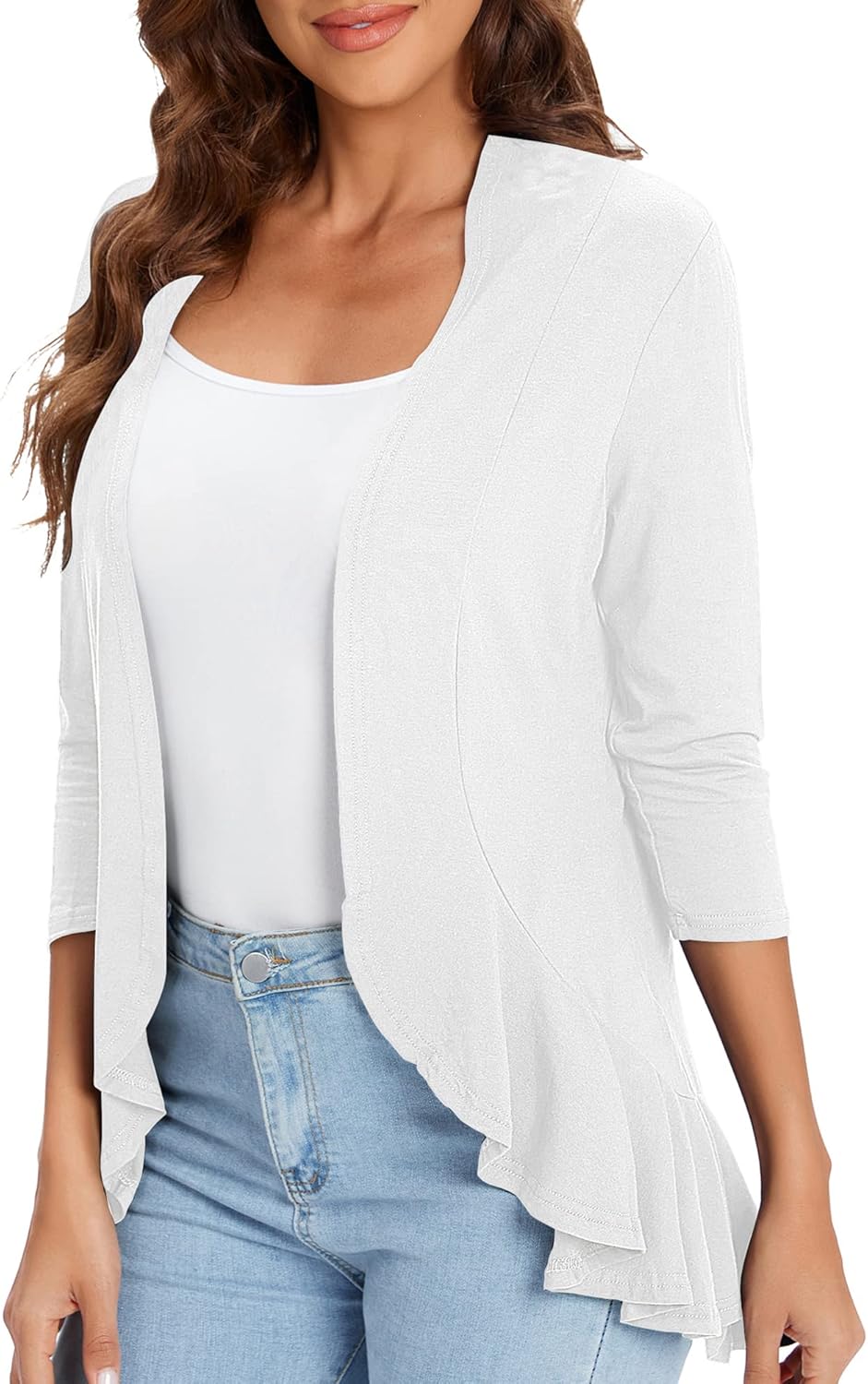 Urban CoCo Women's 3/4 Sleeve Casual Cardigans for Women Trendy Open Front Lightweight Cover Ups - Image 4