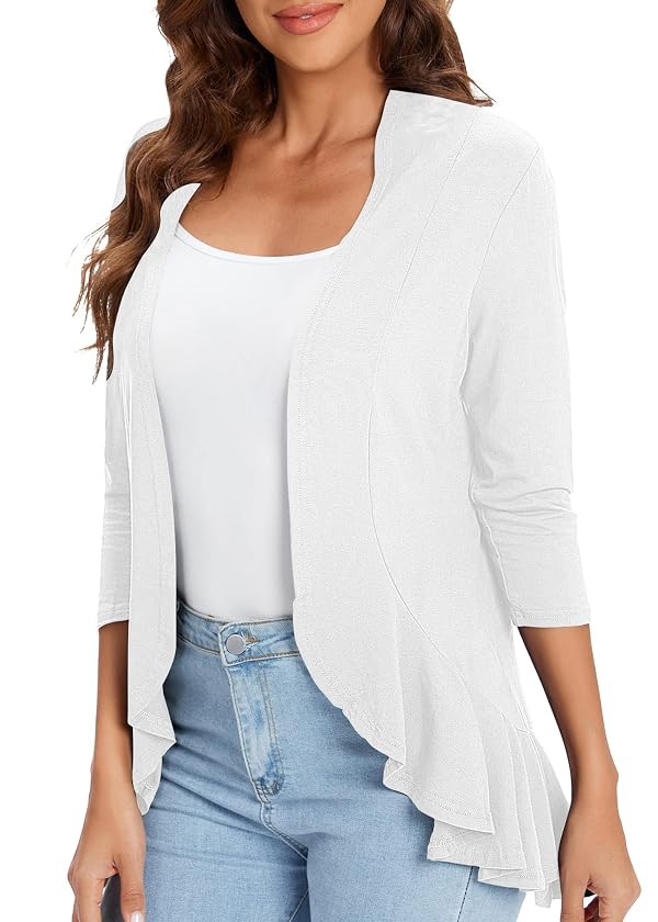 Urban CoCo Women's 3/4 Sleeve Casual Cardigans for Women Trendy Open Front Lightweight Cover Ups (White, XL) by Urban CoCo - Used condition - Image 4