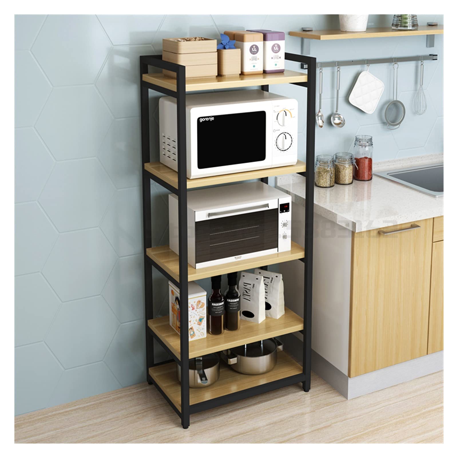 LUCBEI Regale zur Aufbewahrung Küchenmikrowellenständer Boden Lagergestell Kühlschrank Slot Lagerregal Pot Rack Trümmer Sundries Rack 5 Tier Lagerregal (Color : Wit)