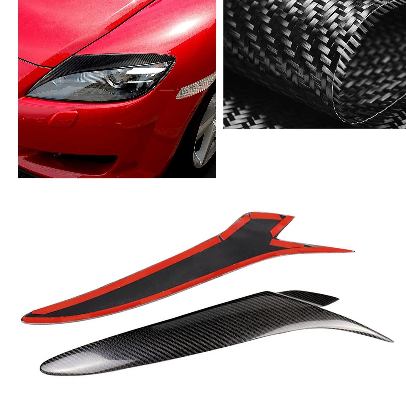 2 sztuki włókna węglowego, naklejka na przedni reflektor, wykończenie brwi, osłona brwi, pokrywa lampy, Compatible With Mazdy, RX-8 Coupe 2004, 2005, 2006, 2007 i 2008