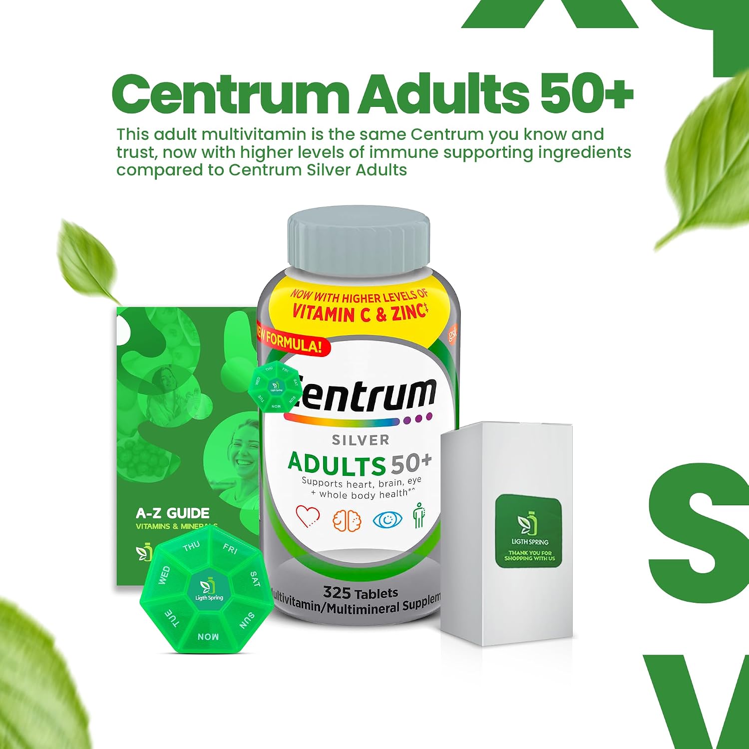 Multivitamin Silver Adults 50+, 325 Tablets with Bundle Exclusive Vitamins & Minerals - A to Z - Better Ligth&Spring Guide 2 Items