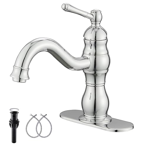 Chrome Bathroom Faucet GGStudy 360° Swivel Bathroom Vanity Faucet Single Handle One Hole Bathroom Sink Faucet Basin Matching Pop Up Drain with Overflow