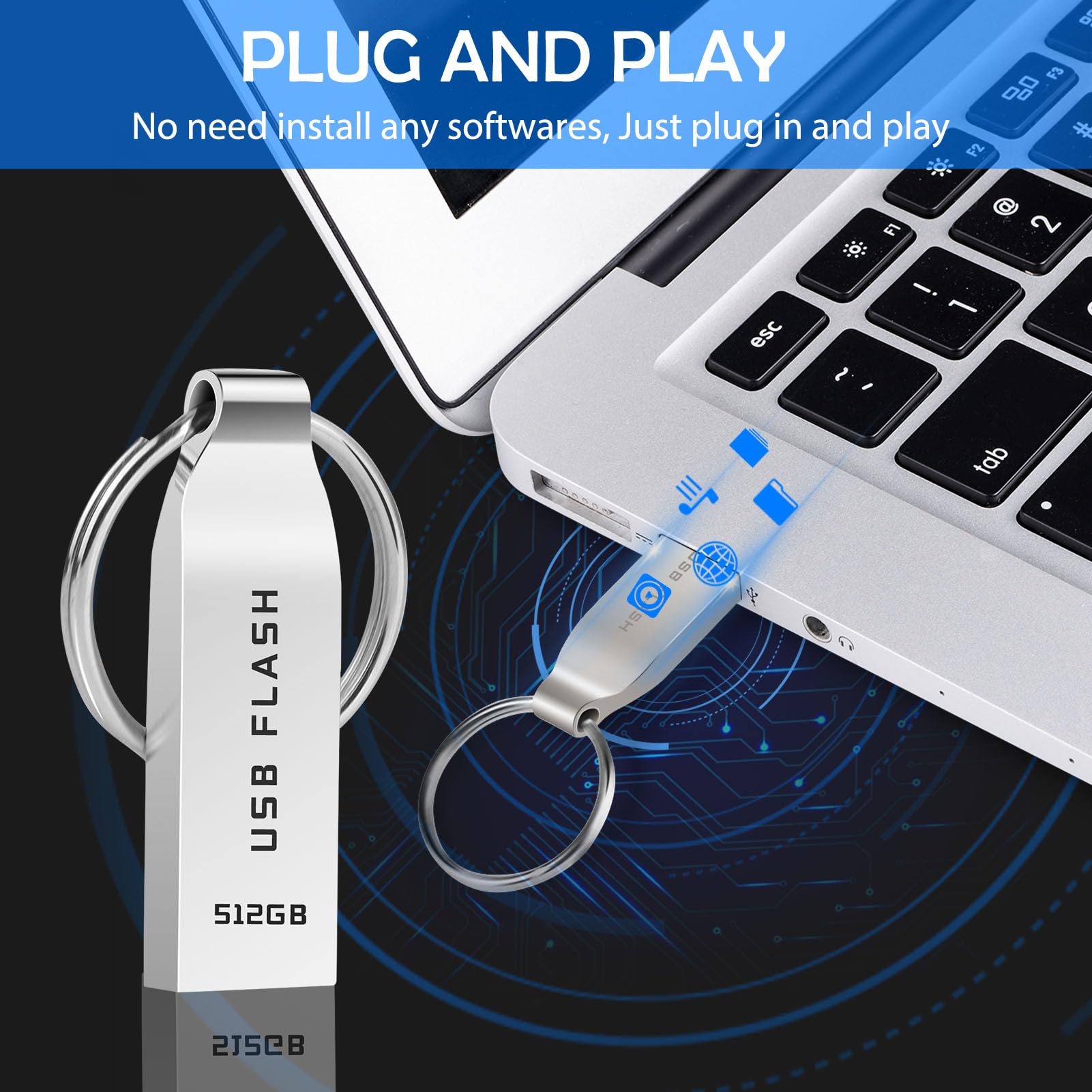 Chiavetta USB 512 GB USB 3.0 Impermeabile Pendrive 512 GB Metallo Pen Drive Portatile Penna USB Flash Drive compatibile con PC/laptop/Mac/Computer