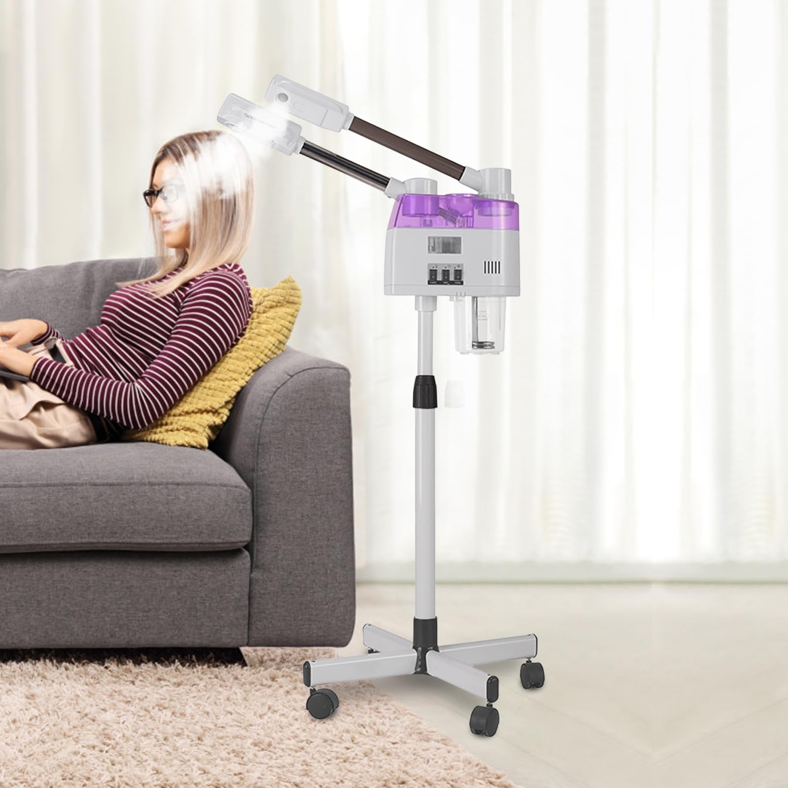 Vaporizzatore viso Ozono Evaporatore sauna viso doppio tubo caldo e freddo spray viso pulitore pori 800 W pulitore a vapore per rimuovere punti neri, ridurre l'invecchiamento della pelle