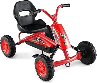 Costzon Go Kart for Kids, 4 Wheel Toddler Ride On Pedal Car with Steering Handlebars, Adjustable Seat, Outdoor Off-Road Racer Kiddie Cart, Toy Car Gift for Boys Girls Aged 3+ (Red)