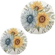 2Pcs Yellow Watercolor Sunflowers Trivet Pot Holder Round Cotton Potholders Set Cotton Braided Hot Pads Coasters Table Mats for Counter Cooking and Baking