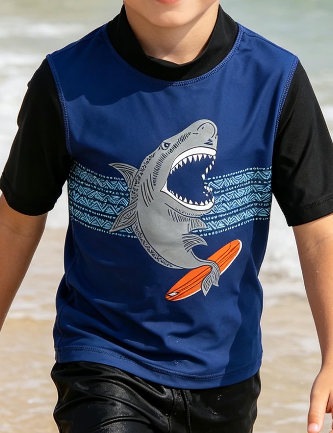 PHIBEE Boys' Short Sleeve Rash Guard Shirt UPF 50+ Sun Protection Swimwear