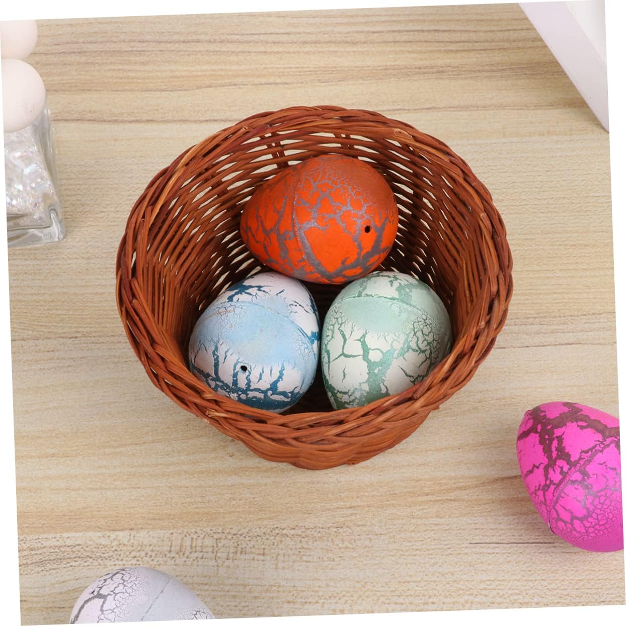 MAGICLULU Round Mini Handcraft Basket Easter Storage Holder for Home Height Cute Woven Basket for Festivals and Kindergarten Decoration