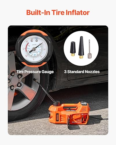 Miniatura 4 de VEVOR Gato eléctrico para automóvil, 5 toneladas11000 libras, gato de tijera eléctrico con inflador integrado, reemplazo de cambio de neumáticos de