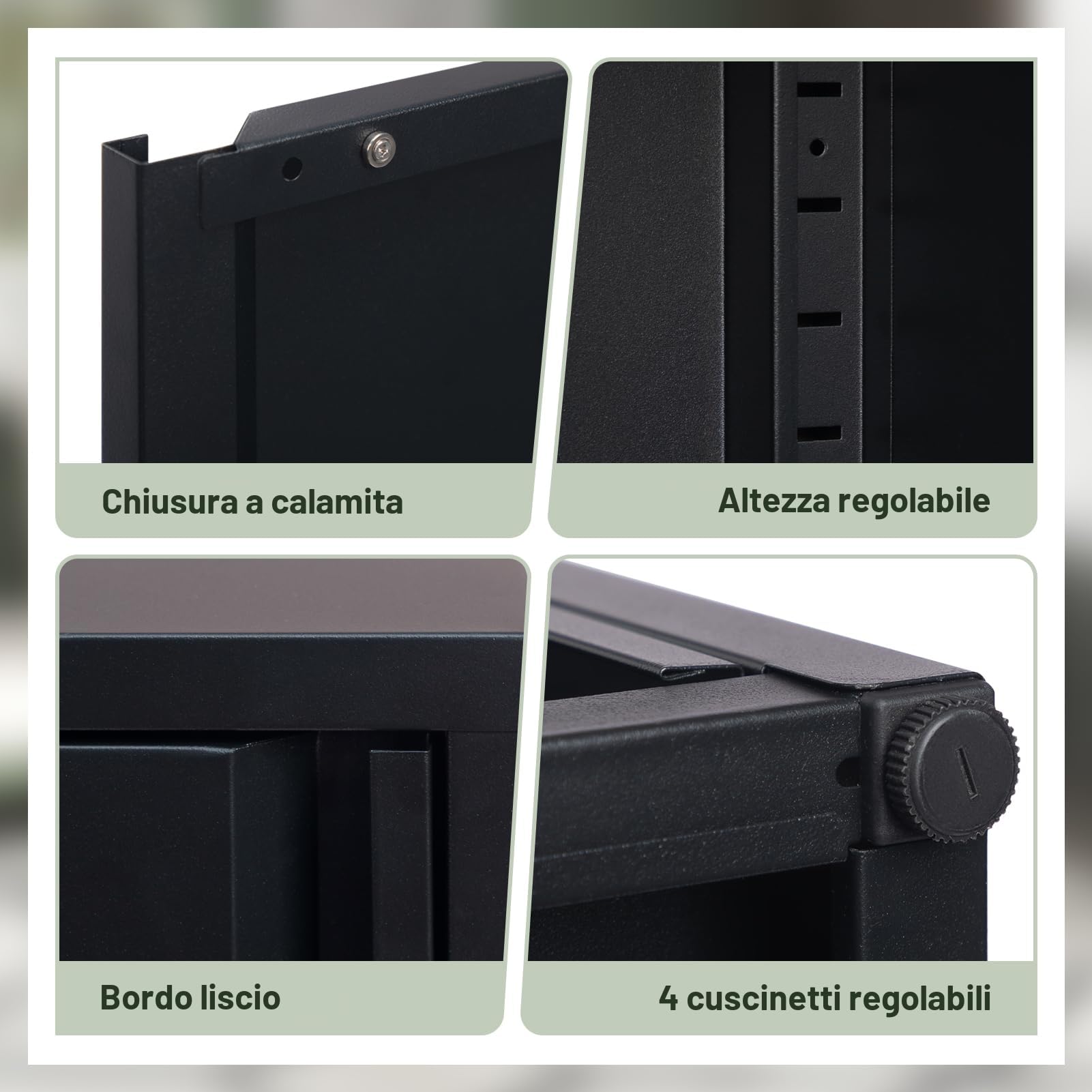 HollyHOME Classificatore con chiusura magnetica in metallo a una porta, armadio di archiviazione per ufficio, classificatori con 2 ripiani regolabili per la casa, nero