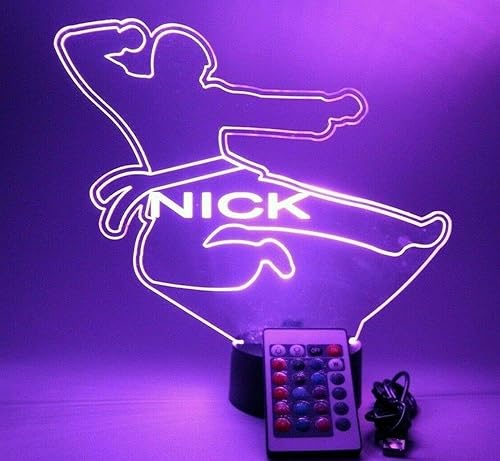 Miniatura 9 de MIRROR MANIA Lámpara de mesa con luz nocturna de karate, con luz LED, grabada, artes marciales, con nombre personalizado, con control remoto, 16