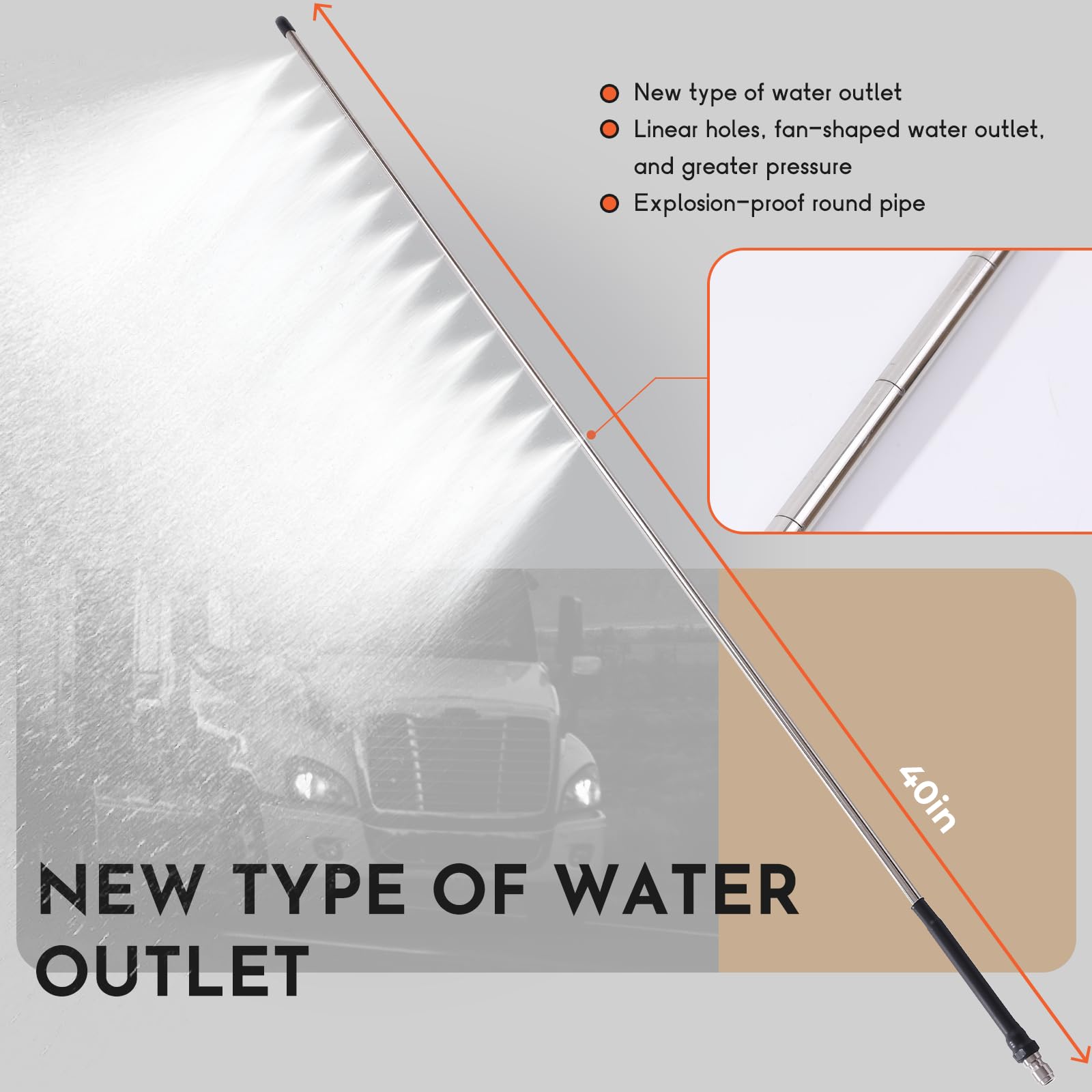 40in Radiator Cleaning Wand,Radiator Flush And Cleaner Tool,Radiator Genie Water Air Cleaning Wands,12 linear water outlet holes,Max 5000PSI Pressure Washer,Fit Over Household Cars,Trucks,RV