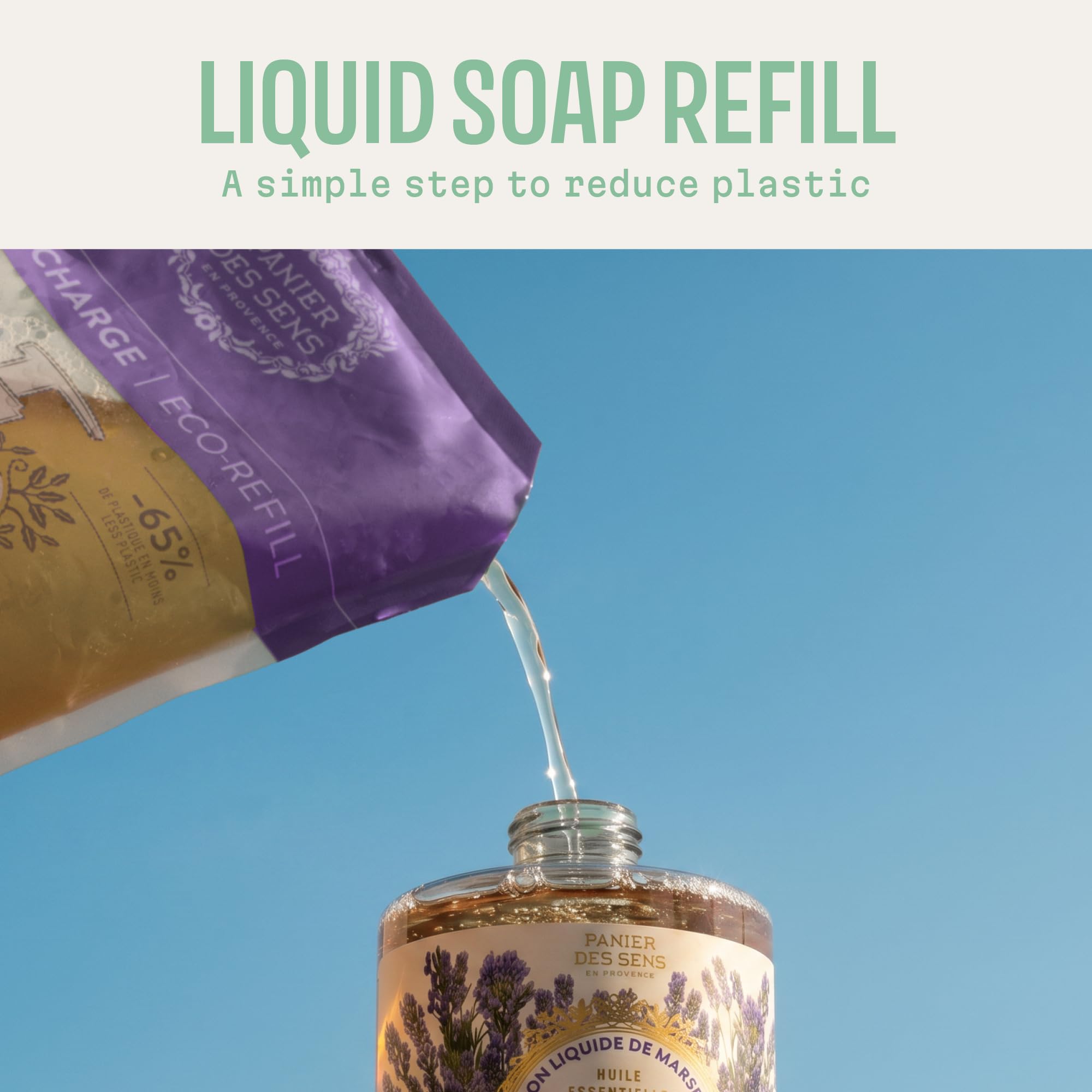 Panier des Sens Ricarica Sapone Liquido Mani di Marsiglia Lavanda - Sapone di Marsiglia 97% naturale Prodotto in Francia - 2x500ml Sapone mani ricarica vegan-friendly