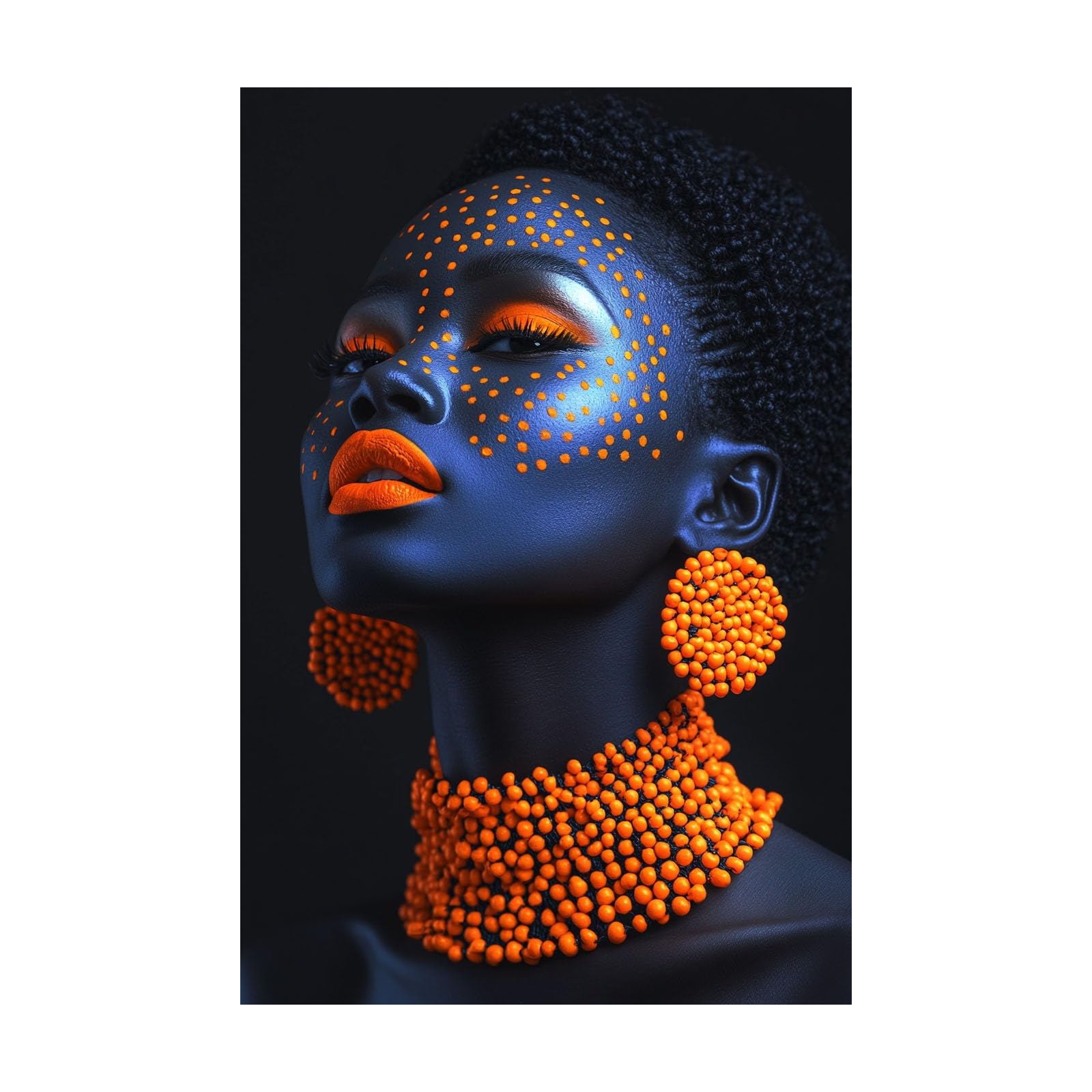 TERUEA Beautiful Girl Animals Poster Canvas Art Wall Decor Orange Beaded Jewelry Woman Picture Prints for Girls Room Bedroom Wall Decor(Orange)-80x120cm Unframed
