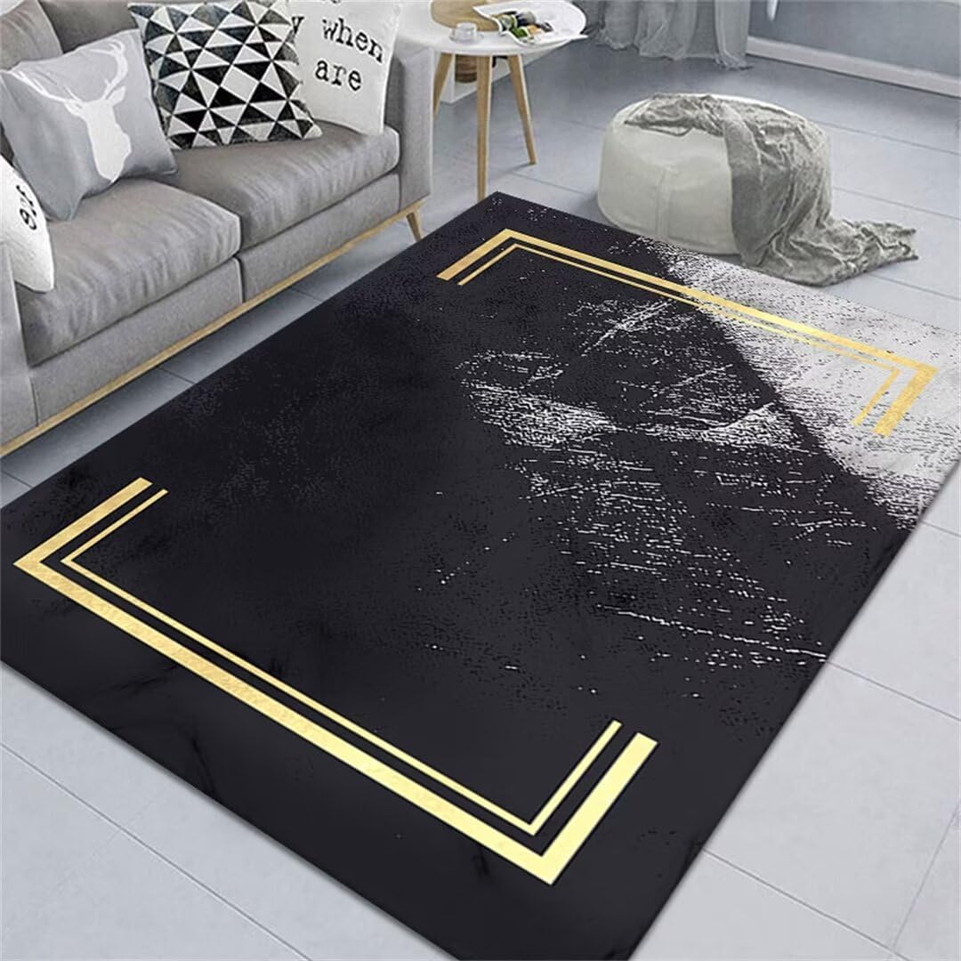 Grand tapis de salle à manger 80x160cm noir et moderne à cheveux courts