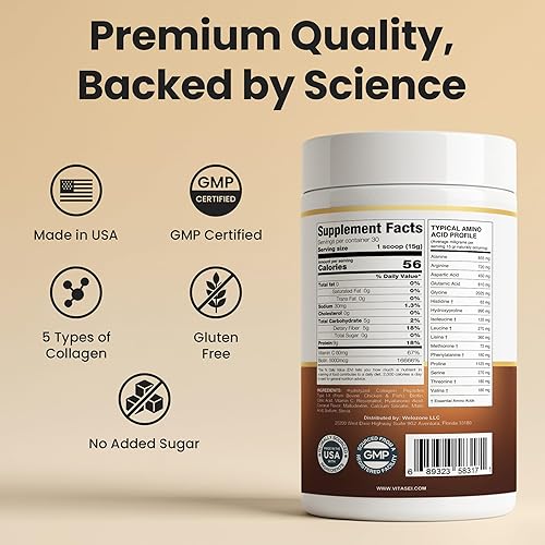 Miniatura 5 de VITASEI Polvo de péptidos de colágeno hidrolizados con resveratrol y vitamina C - Soporte para cabello, piel, uñas y articulaciones - Colágeno