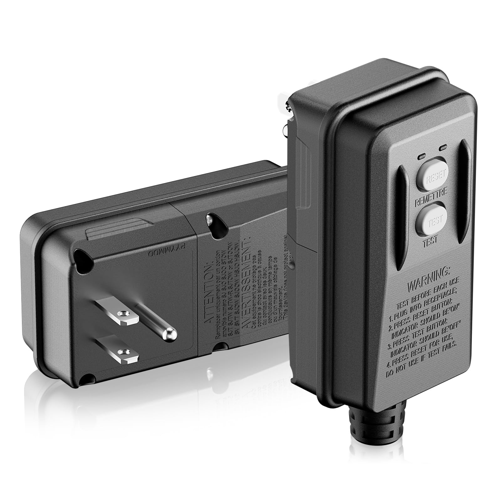 Auto-Monitoring GFCI Replacement Plug Assembly, Auto Reset 15 Amp 3 Wires 3 Prongs,Waterproof, Ground Fault Circuit Interrupter for Air Conditioner, Pressure Washer, Ovens, Hot Tub.ETL Listed,Black