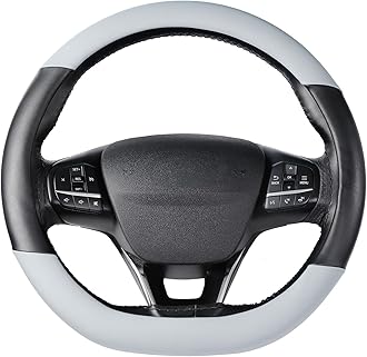 SEG DirectFlat Bottom Steering Wheel Cover, D Shaped Car Wheel Cover 37-39cm, Black Gray Microfiber Leather