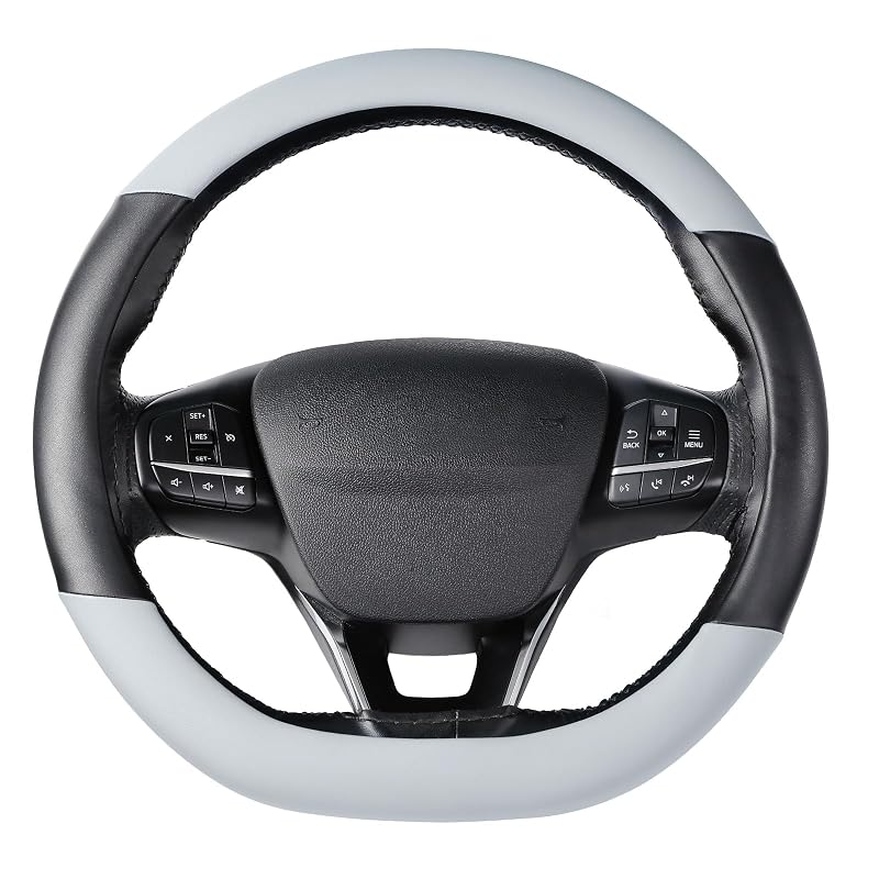 Capa para Volante D-Cut com Fundo Reto SEG Direct em Couro Sintético Preto e Cinza para Volantes de 37–39 cm