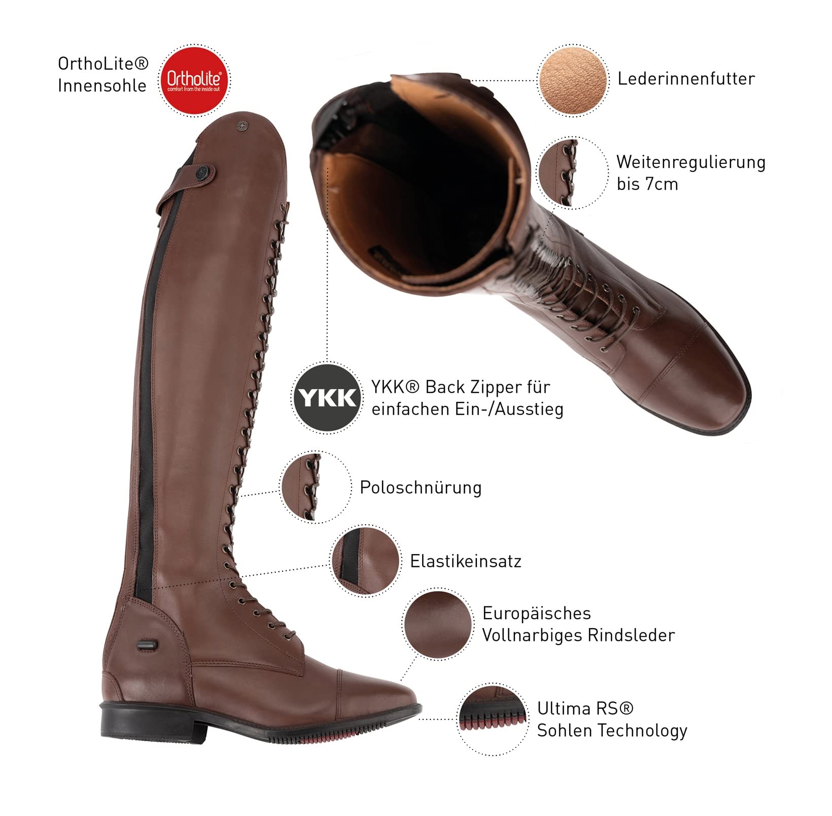 LEGACY VENADO - Stivali da equitazione con polo, in pelle italiana, ottima vestibilità, qualità certificata, suola comoda, lacci extra lunghi, taglie 37-42, nero e marrone