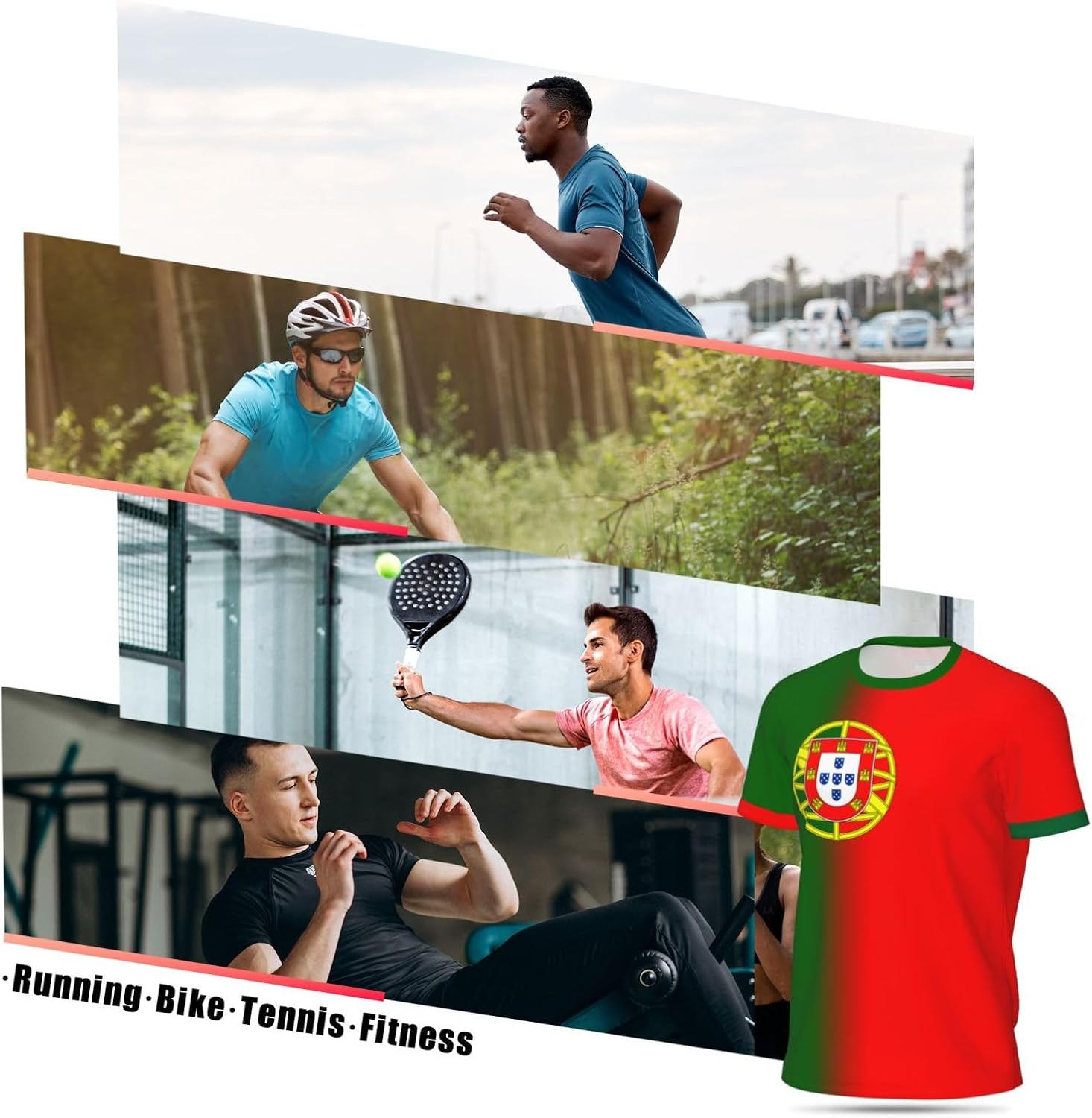 Jersey Mesh T-Shirt Portugal Flag Gradient Color 3D Print for Running Cycling Soccer Fitness Sports