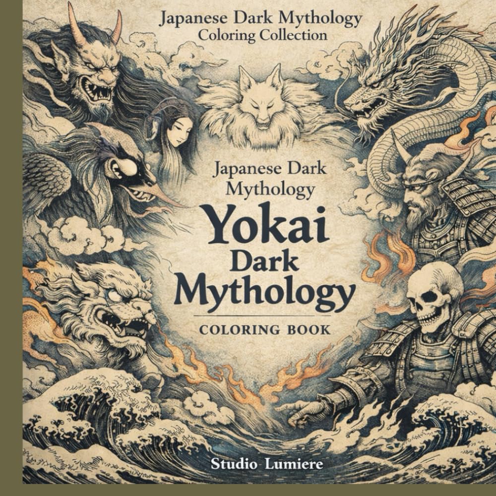 Yokai Dark Mythology Coloring Book: Japanese Spirits, Oni, Dragons and Sacred Beasts – Intricate Adult Coloring Pages Inspired by Ukiyo-e Dark Fantasy (Japanese Dark Mythology Coloring Collection)