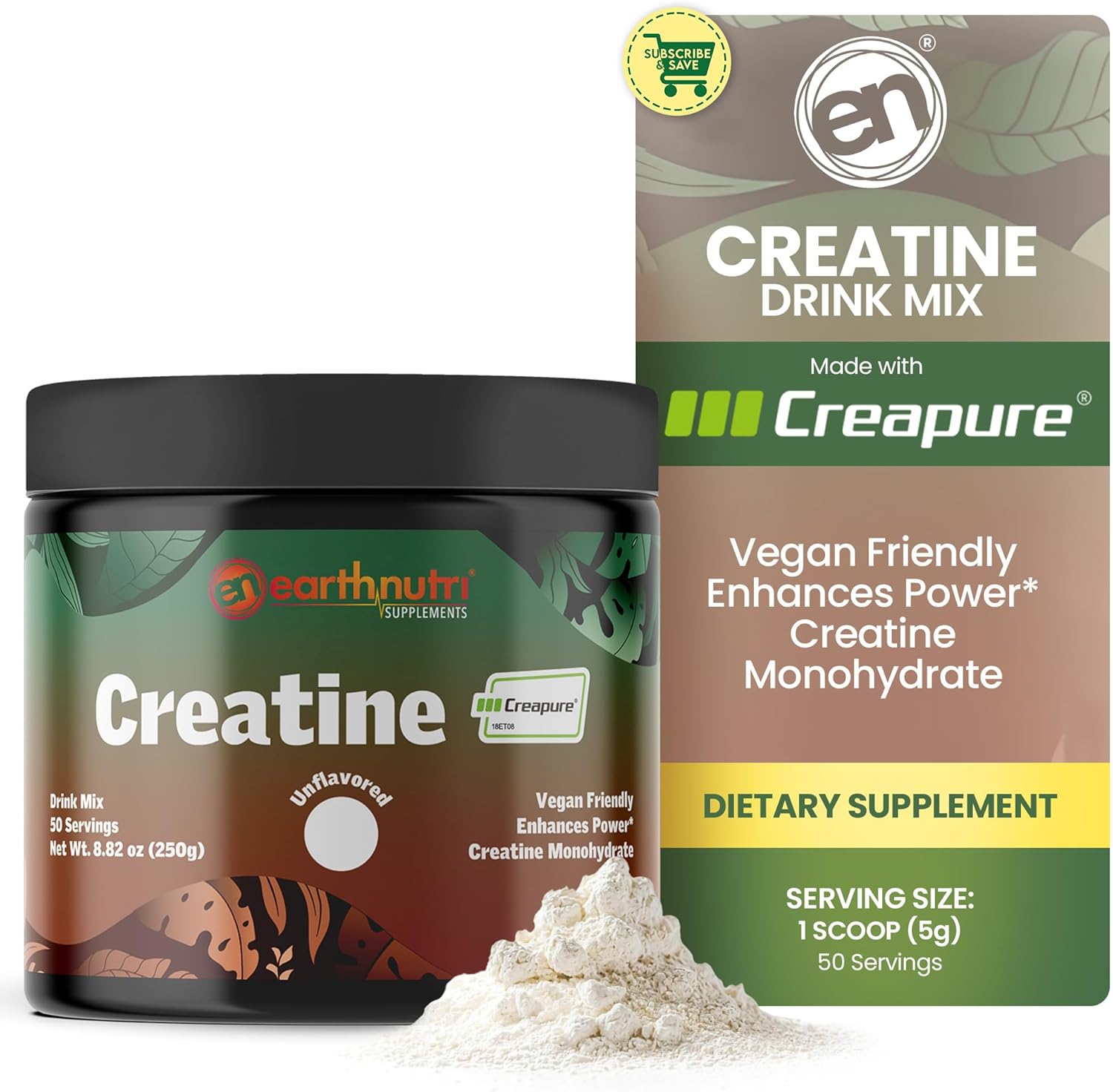 EarthNutri Creatine Monohydrate Powder - Micronized for Better Absorption - Supports Muscle Strength, Strength & Recovery (Powder - Unflavored)