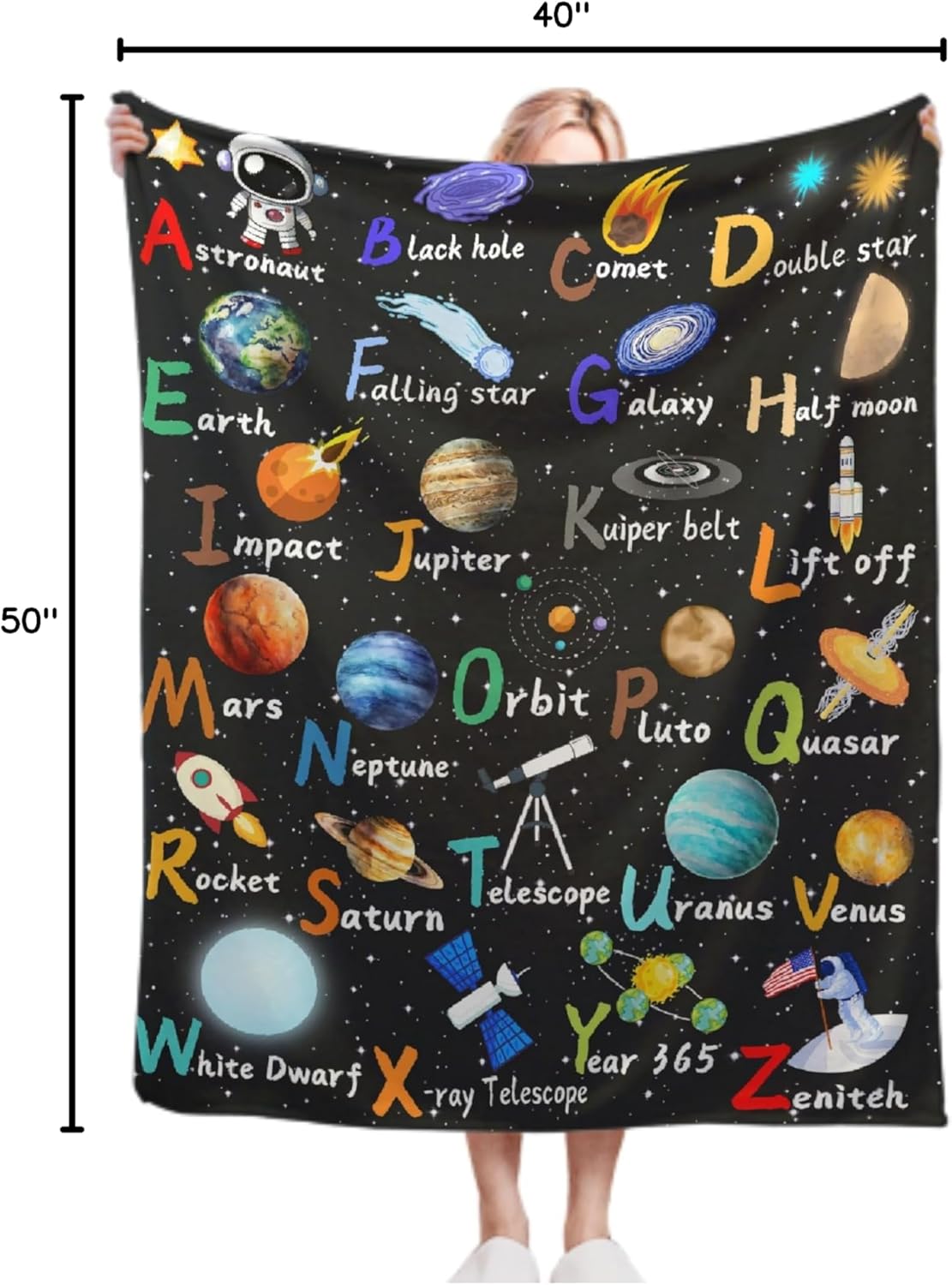Space Alphabet Blanket Planet Astronaut Gift for Boys Kids Adults Super Soft Flannel Throw Blanket for Sofa Couch Bed Camping Travel Plush Warm Cozy Bed Quilts Home Decor, 40"x50"for Kids/Baby - Image 8