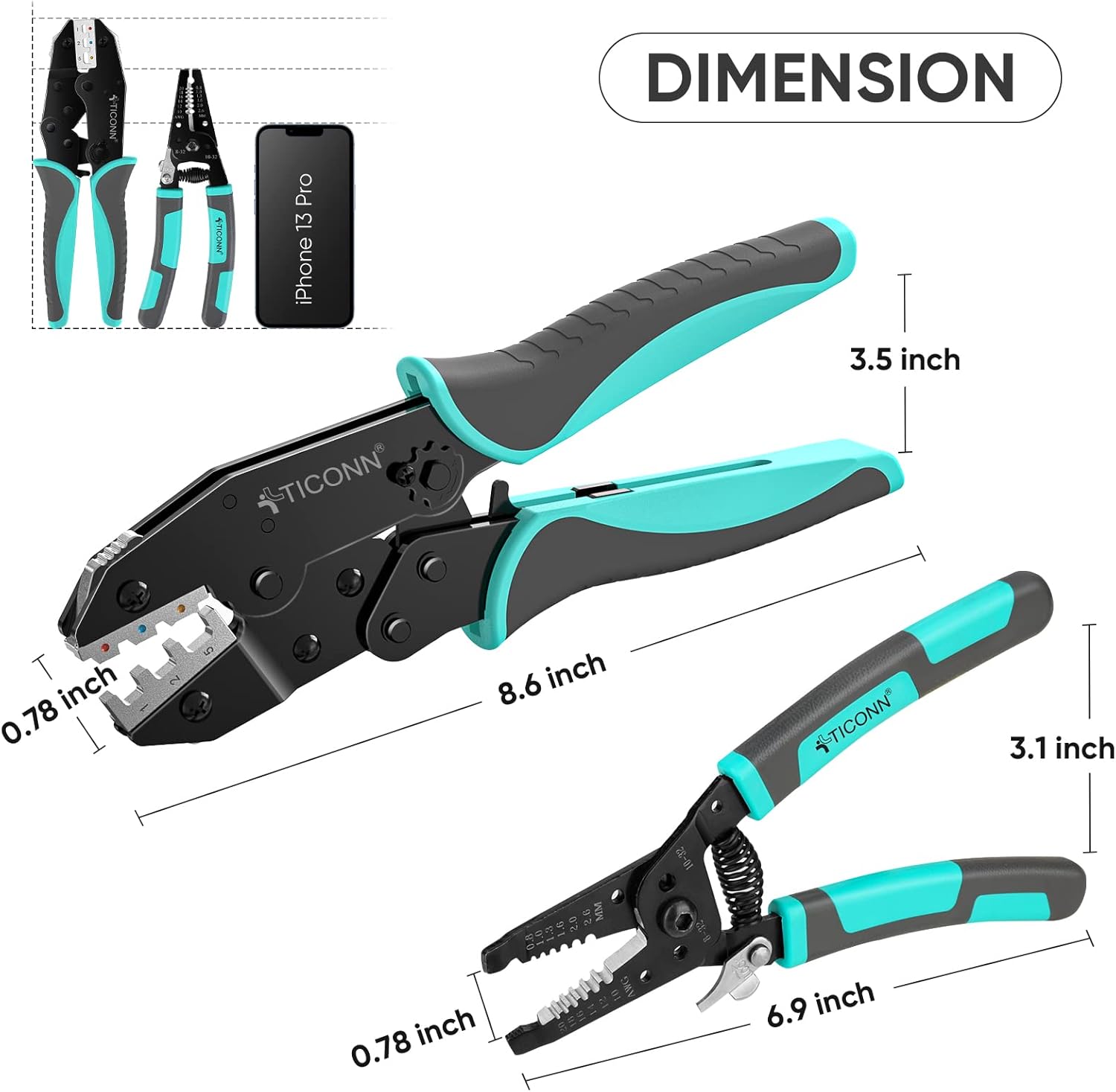 TICONN Crimping Tool for Heat Shrink Connectors - Ratcheting Wire Crimper - Crimping Pliers - Ratchet Terminal Crimper - Wire Crimp Tool (Combo Kit) - - 