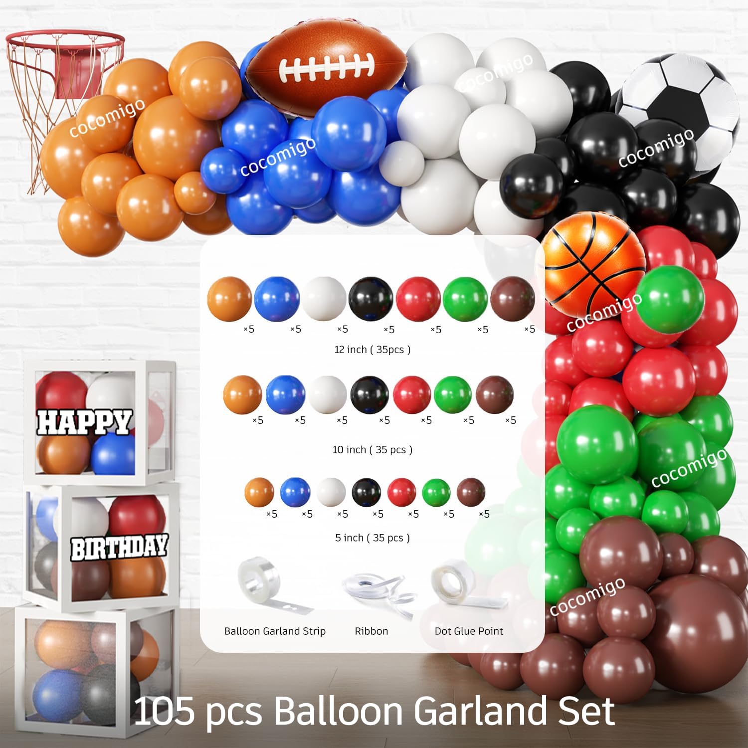 Cocomigo 294pcs Sports Birthday Party Decorations for 25 Guests, Worry-free One-stop Set, with Banner Thick Plates and Cupcake Toppers, Easy Setup for Sports Birthday Party