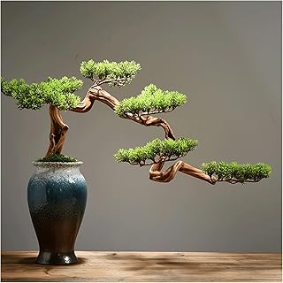 Large Artificial Bonsai Tree Artificial Bonsai Welcoming Pine Tree,15 Inches Simulation Potted Plant Decorative Bonsai, Office, Shop Decorative Gifts（with Cleaning Brush） Fake Bonsai Decor