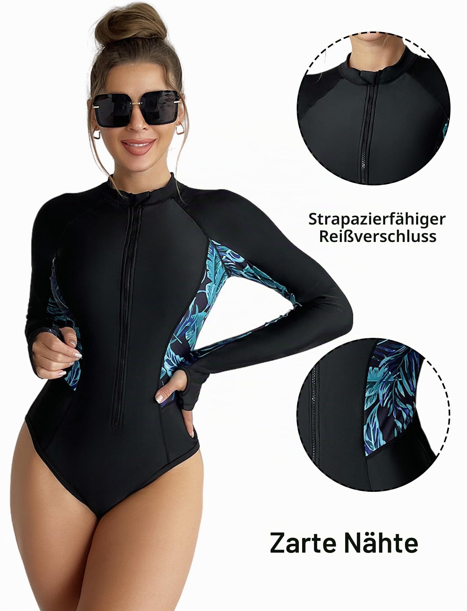 SEAUR Rashguard Damen Langarm UPF 50+ UV Schutz Einteiliger Badeanzug Slim Fit Schwimmanzug Sonnenschutz Shirt Bademode One Piece Swimsuit