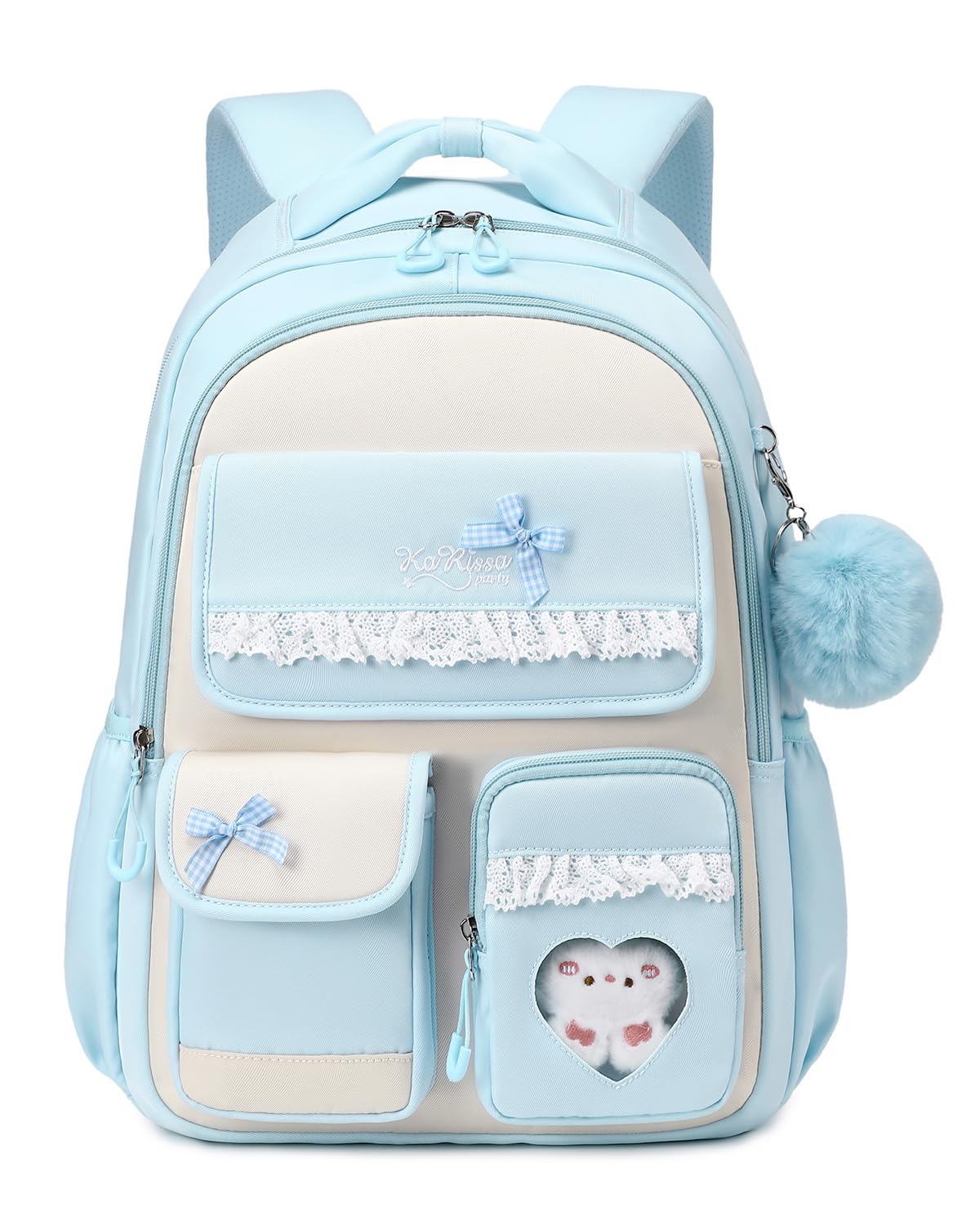 Tanou Cartable Fille Primaire, Sac à Dos pour Enfants du CP au CM2 | Nylon Imperméable, Sac d'école Primaire Kawaii avec Nœud pour Filles de 7 à 14 ans, Bleu