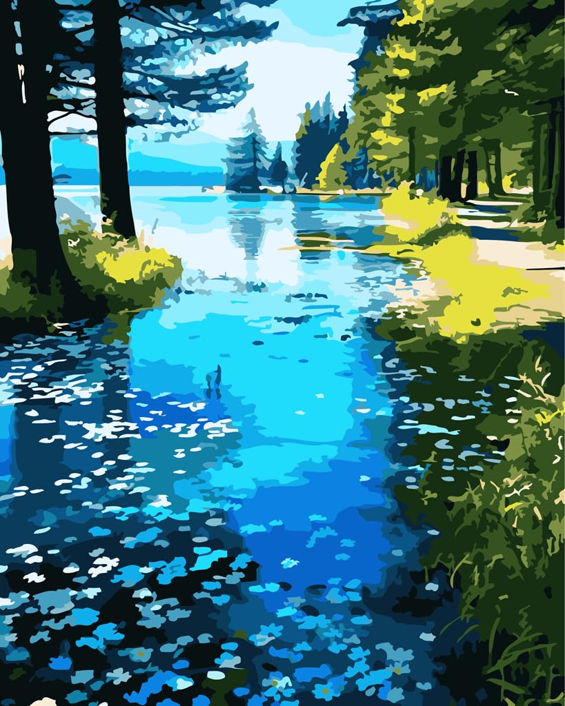 Amazon | AAJJCENS 沼沢地の森湖面水草緑林です 数字油絵 数字キット