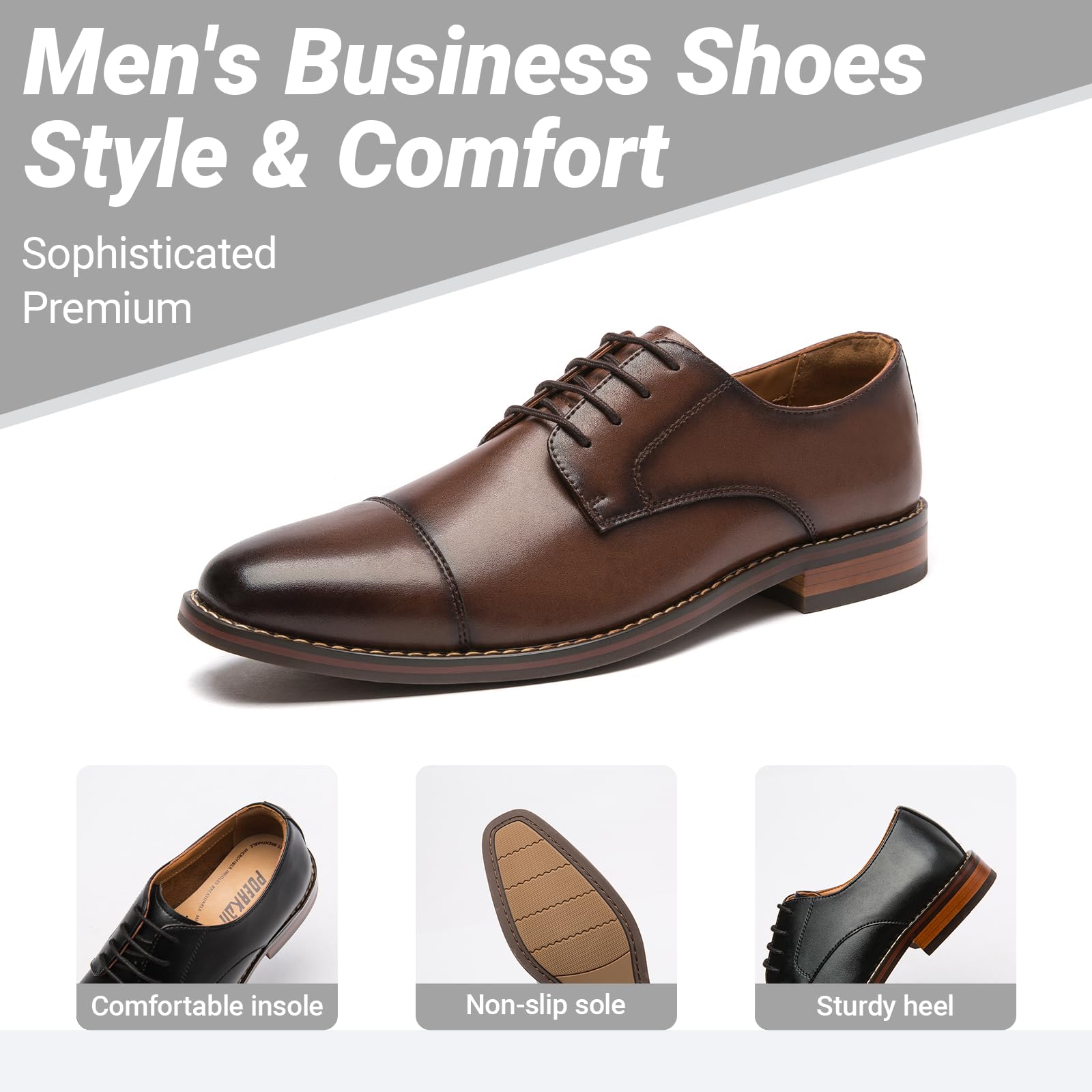 Poerkan Zapatos Derby cómodos y elegantes con cordones para hombre, color negro y marrón para cada ocasión