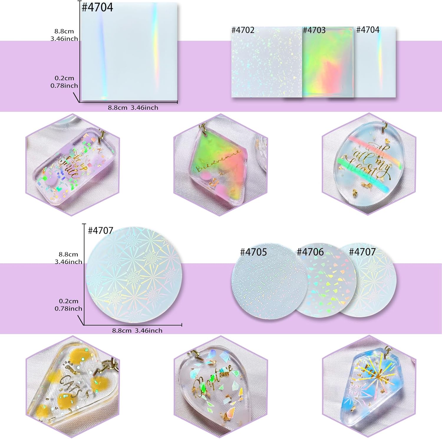 Holographic Resin Mold Holo Inlay Silicone Mats Jewelry Making Supplies Pack of 6#4702-4707