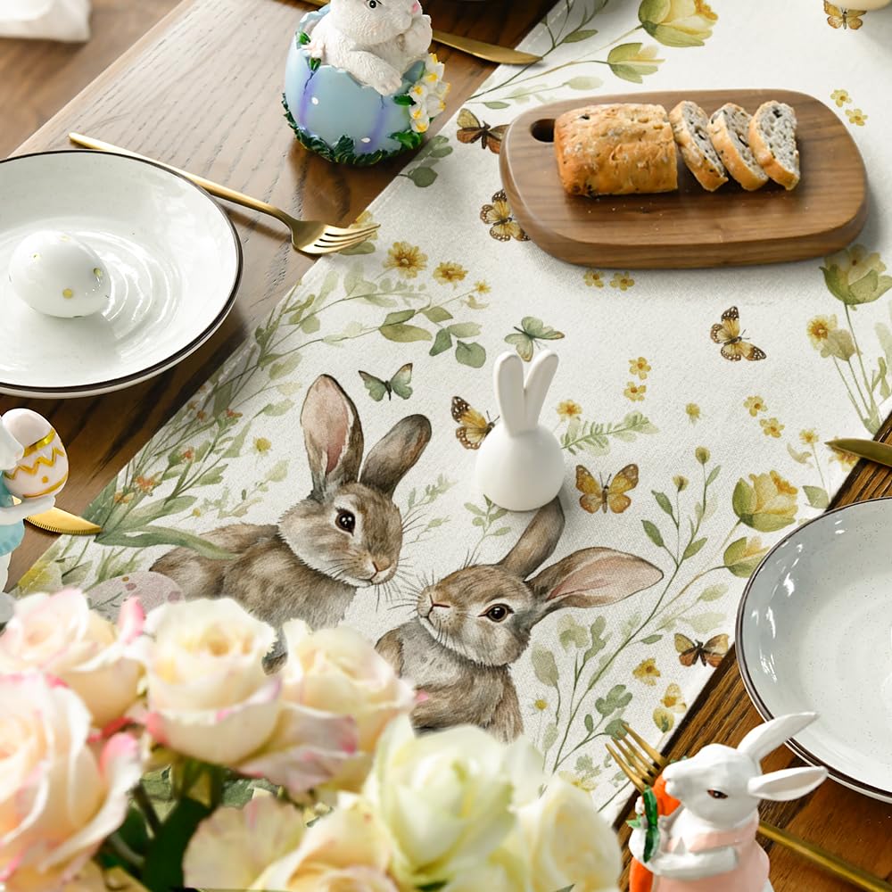 Artoid Mode Chemin De Table De Pâques à Carreaux Avec Oreilles De Lapin - Décoration De Table De Cuisine Et De Salle à Manger - 33 X 91,4 Cm