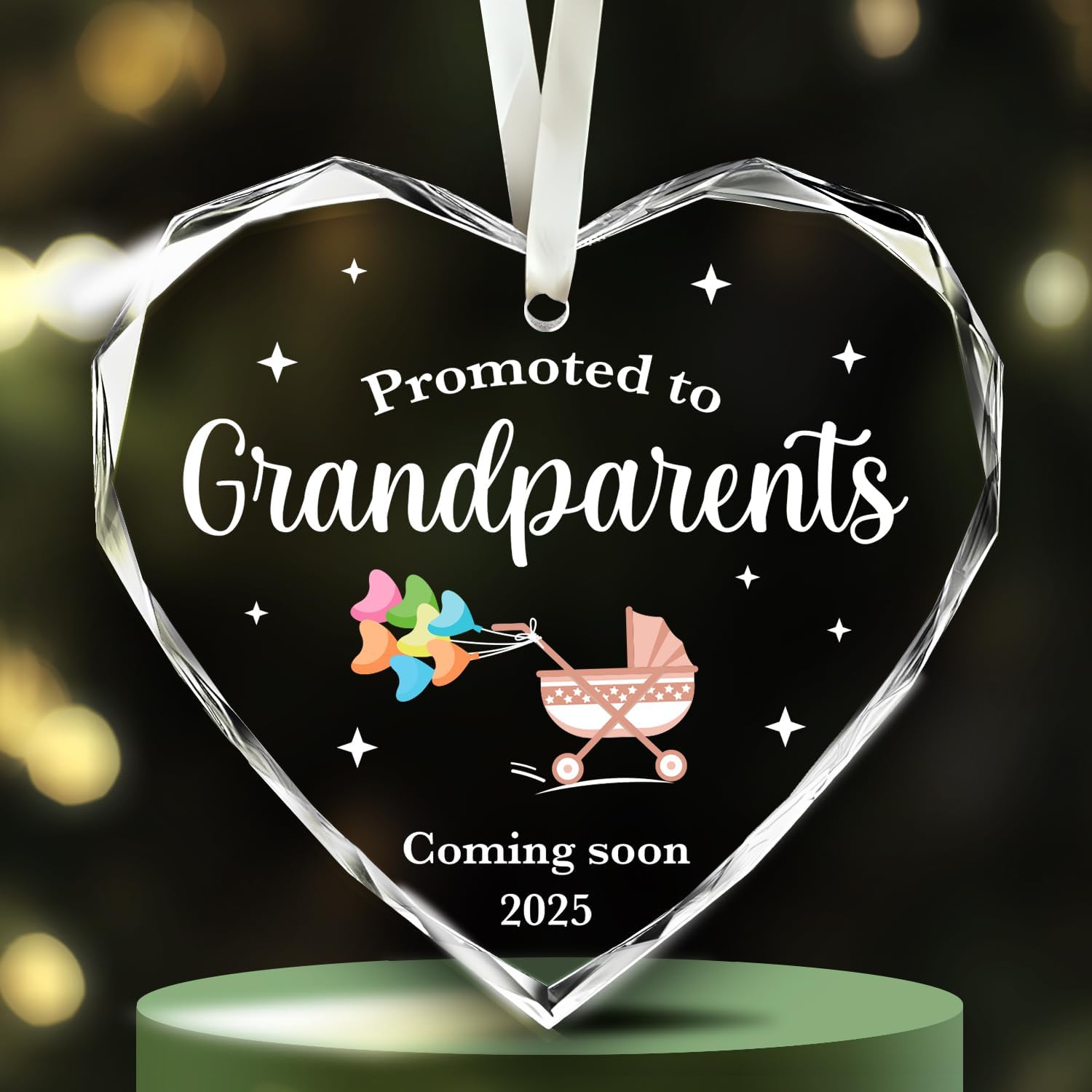 NewEleven Baby Pregnancy Announcement Ornament for Grandparents - First Time Grandparents Gifts - Promoted to Grandma Grandpa Gifts- Pregnancy Announcement Ornament - Glass Christmas Ornament Promoted to Grandparents White Heart