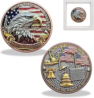 USA 250th Anniversary Commemorative Coin, America 1776-2026 Eagle Challenge Coin, Patriotic Collectible Keepsake Gift for Veterans, Collectors and History Enthusiasts, 1PC