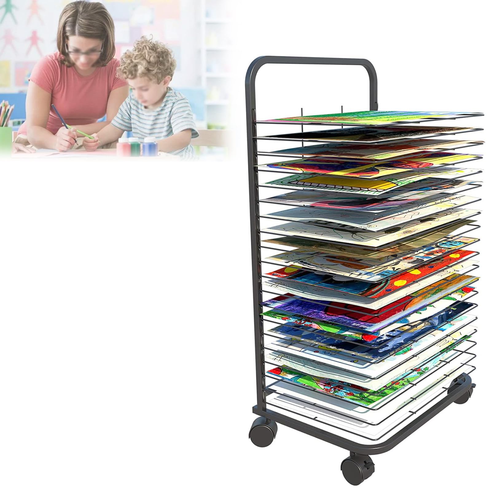 Aioneer Art Drying Rack for Classroom, Paint Drying Rack Art Shelves Metal, Removable Shelves, Stack Rack, for Painting, Drawings, and More,50Shelves