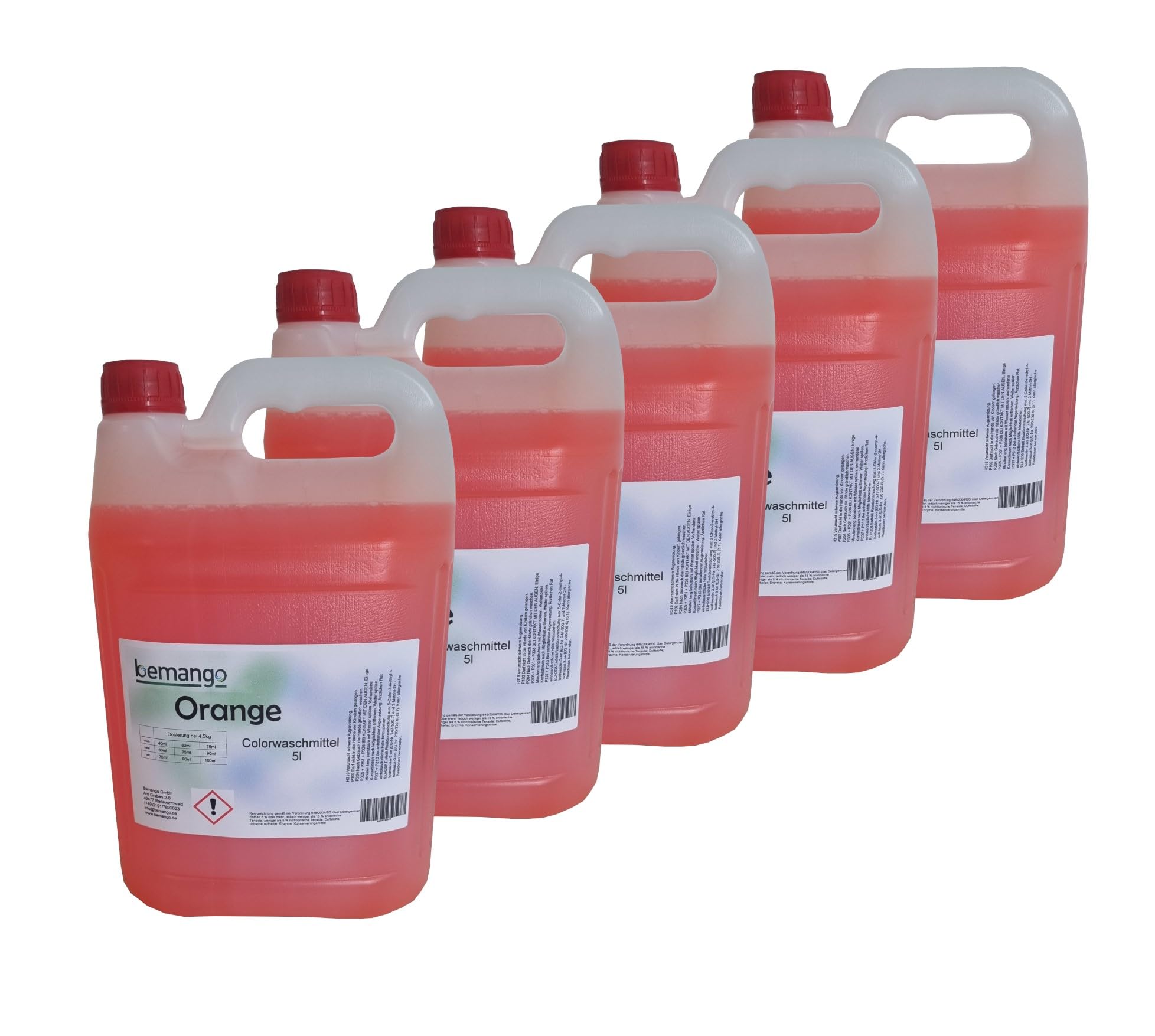 Colorwaschmittel Flüssig Orange, 5x5L Vorratspack 25 Liter | Farberhaltend für Bunte Wäsche, Phosphatfrei, Fruchtiger Duft, Anwendbar bei 30°C bis 95°C