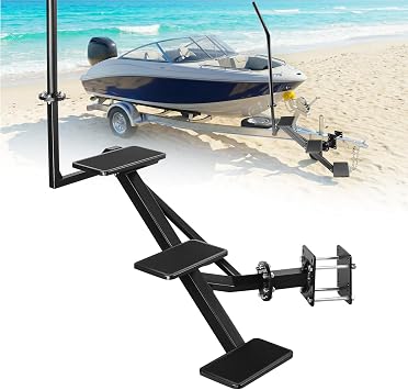 Sidasu Adjustable Side Mount Boat Trailer Step with Handle Non-Slip | Adjustable Handle, Reinforced 3-Step Structure, Non-Slip, 300 lb Cap., Fits 2"3"/3"3"/4"3"/ 53"/4"4" Square Tube Frames
