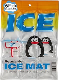 ICY-COOLS Penguin Purified Water Reusable Ice Packs for Coolers - 6 Pack (8.5 x 5.75) Long Lasting Flexible Ice Mat Freezer Packs for Lunch Boxes, Camping and Travel