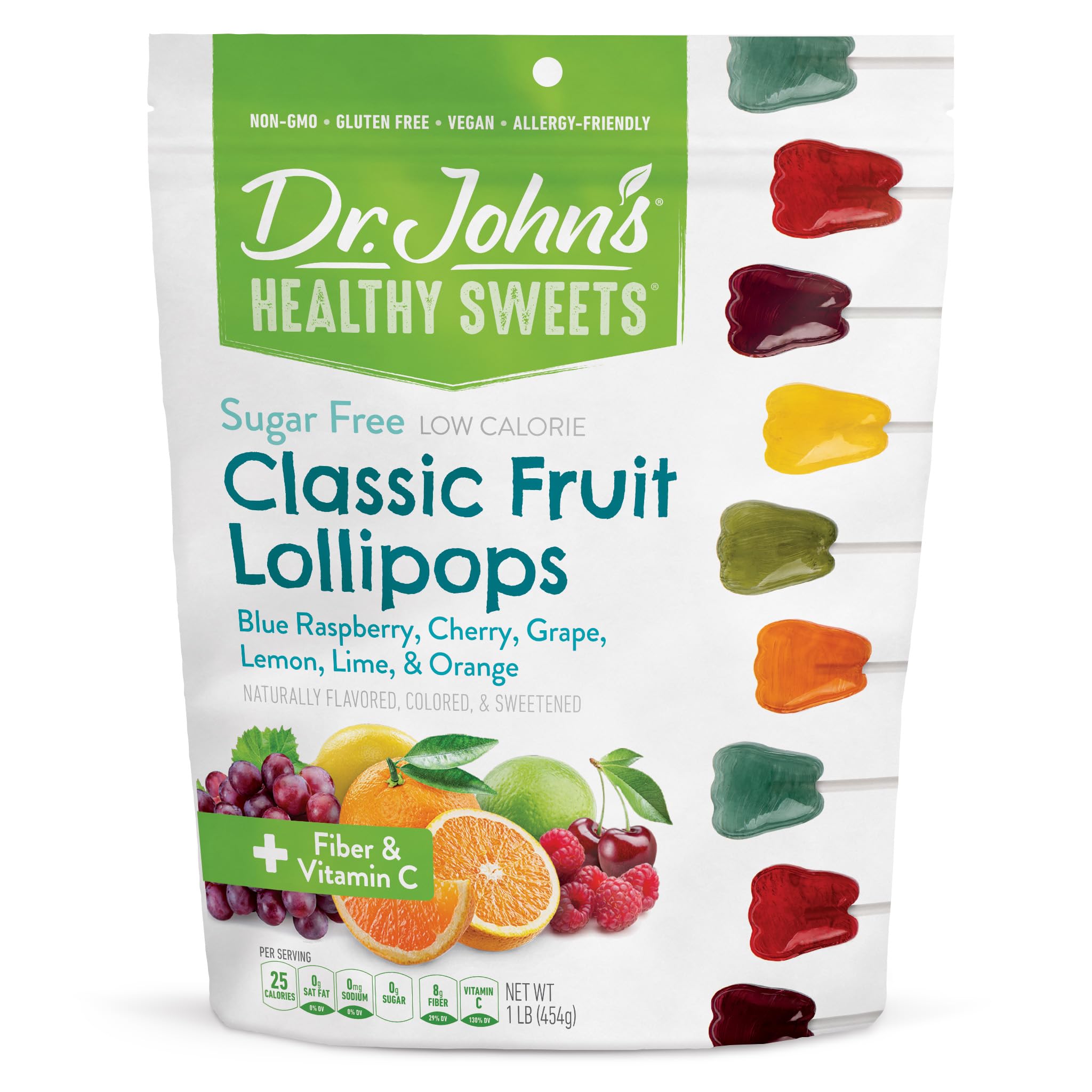 Dr. John's Healthy Sweets Sugar Free Tooth Lollipops Classic Fruits 1 Pound