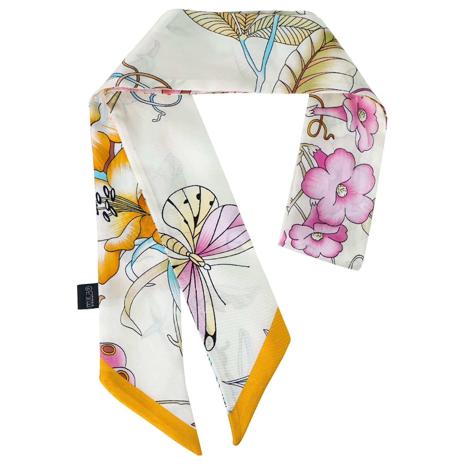 LujunyLong Thin Chiffon Real Silk Scarf - Skinny Neck Tie Waist Belt for Women Girls, 48-inch