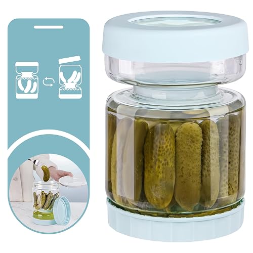 WhiteRhino Glass Pickle Container with Strainer Flip, 51oz Hourglass Pickle Flip Jar, Leakproof Storage, Separates Juice for Olives, Onions, Gherkins - 51oz Light Bule Pickle jar