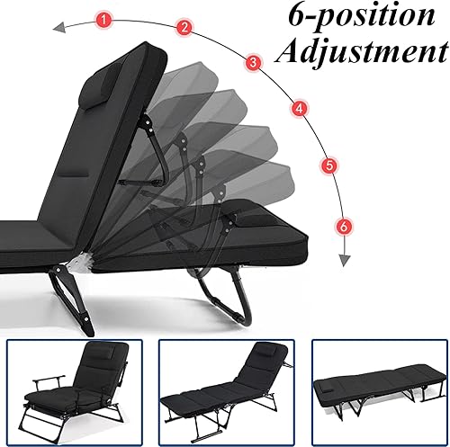 Miniatura 3 de KINGBO Cuna plegable con colchón para adultos tumbona plegable ajustable de 5 posiciones al aire libre silla reclinable portátil para campamento