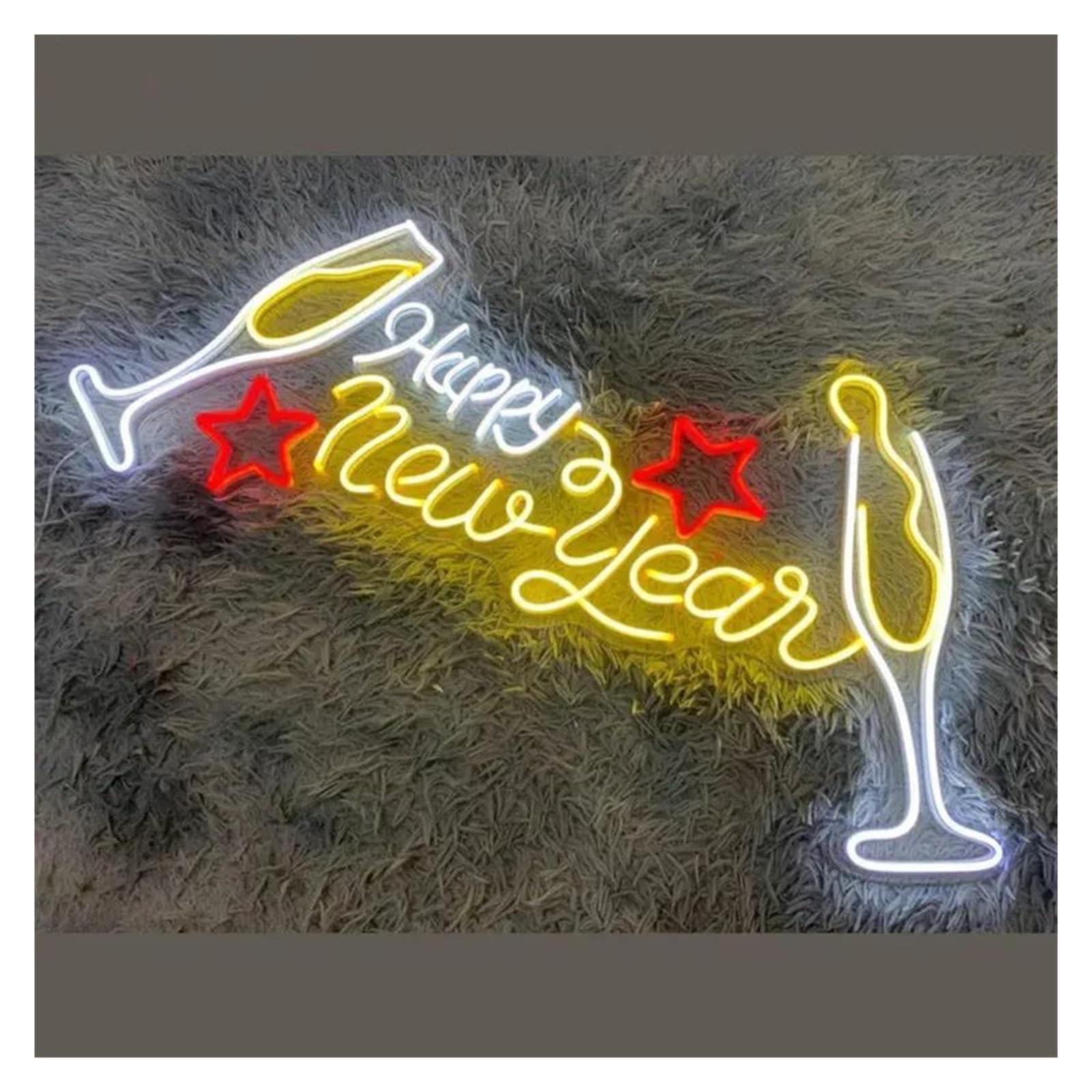 LEMST Signs Lamp Happy New Year Neon Sign, Happy New Year Sign, Champagne Cheer Neon Light, Holiday Celebrate Room Decor 50cm