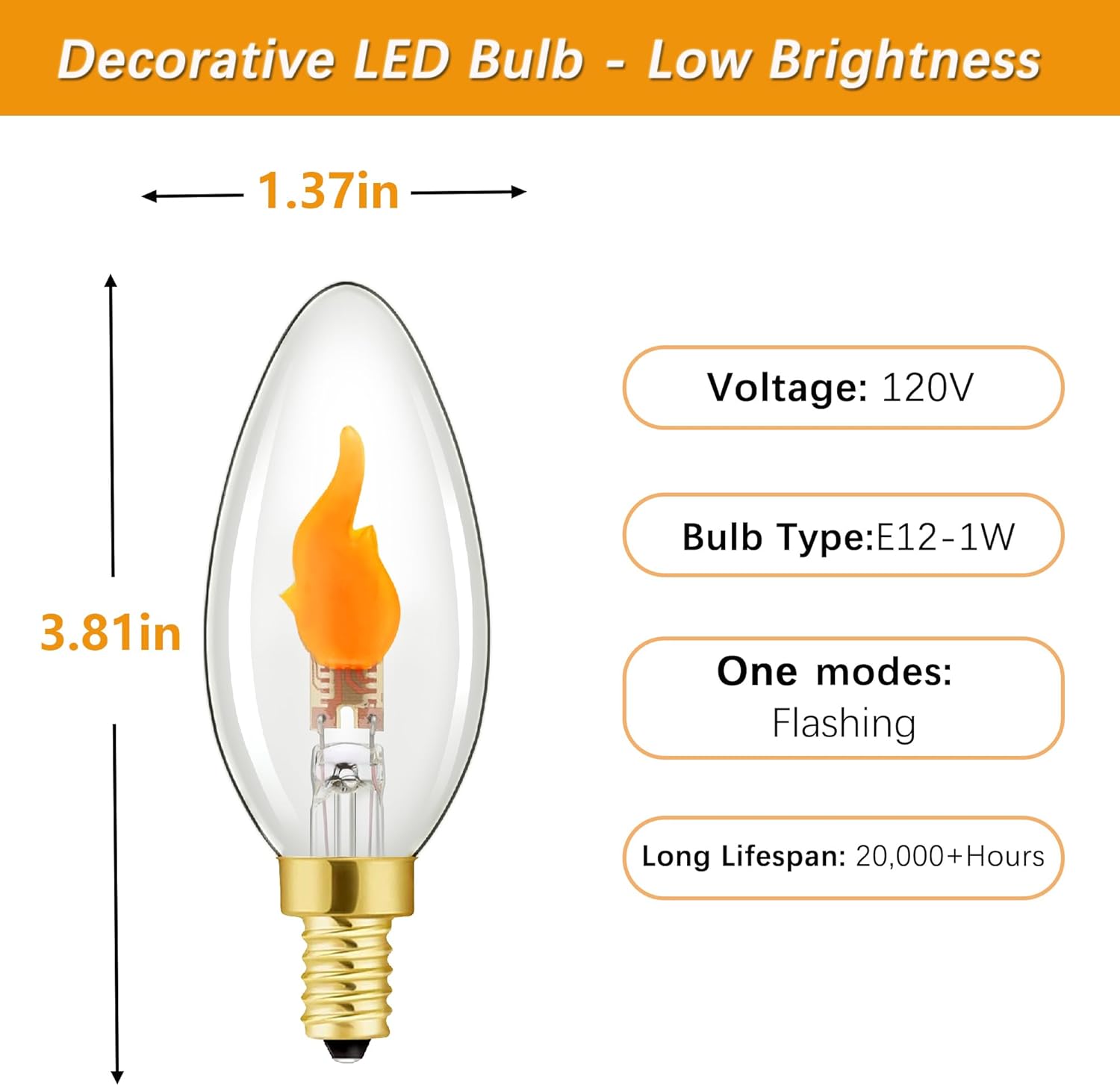 Flickering Flame Light Bulbs, E12 Flicker LED Bulb,Candelabra Flame Effect LED Bulb for Halloween Christmas Party Decoration,1W,100LM,Clear Glass,2Pack
